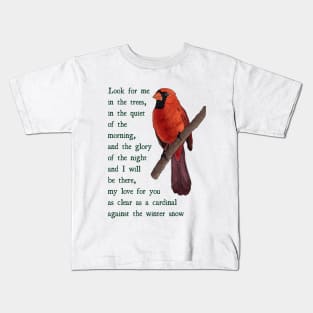 Loved One Cardinal Condolence Message and Illustration (Green on White) Kids T-Shirt